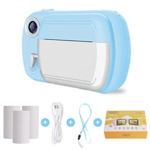 qsyy instant printing camera toys, 30mp digital video camera, 1080p 3.5-inch eye protection large screen, children’s selfie mini camera with 32gb memory card, 3 rolls of paper,blue