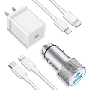 [apple mfi certified] iphone 13 12 fast charger, tikalong 38w usb c car charger + 2 x 3ft lightning cable + 20w pd usb c wall charger block fast charging for iphone 13/12 pro max/11/xs/x/xr/8, ipad