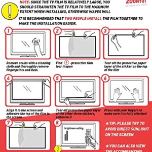 ZUONYUT Anti Glare Film for TV 65 Inch, 65 inch Anti Glare TV Screen Protector, 65 Inch Anti Blue Light Filter,LCD TV Glare Shield, Reduce Reflection and Glare, Matte Surface Anti Scratch and UV