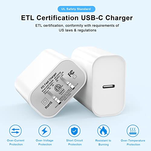 iPhone 14 13 12 Fast Charger, 3 Pack [Apple MFi Certified] PD 20W USB C Wall Charger Fast Charging Block with 10FT Long Type C to Lightning Cable Compatible for iPhone 14 13 12 11 Pro Max XS XR X 8