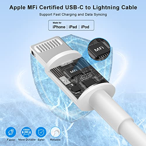 iPhone 14 13 12 Fast Charger, 3 Pack [Apple MFi Certified] PD 20W USB C Wall Charger Fast Charging Block with 10FT Long Type C to Lightning Cable Compatible for iPhone 14 13 12 11 Pro Max XS XR X 8