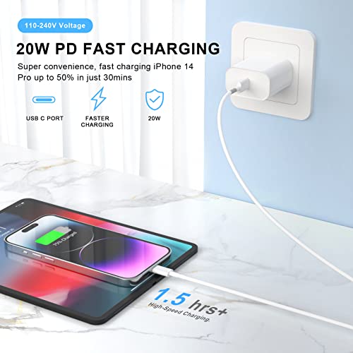 iPhone 14 13 12 Fast Charger, 3 Pack [Apple MFi Certified] PD 20W USB C Wall Charger Fast Charging Block with 10FT Long Type C to Lightning Cable Compatible for iPhone 14 13 12 11 Pro Max XS XR X 8
