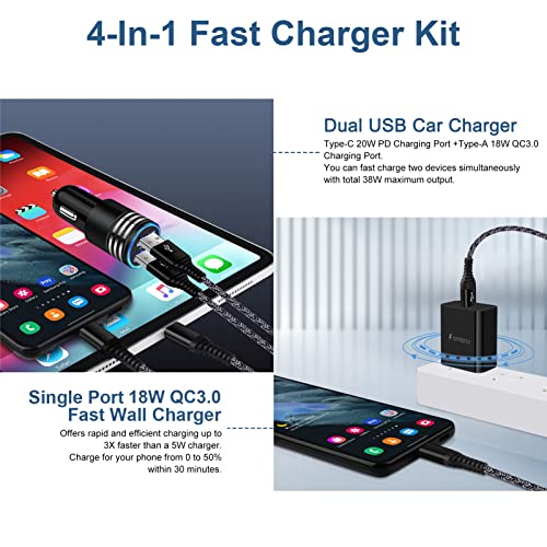 Android Car Charger Fast Charging USB C Wall Charger Block for Samsung Galaxy Z Flip 4,Z Fold 4,A23,A54,S21,S22,S20,A53,A14,A13,A03s;Google Pixel 7Pro,6a,6Pro,5a;Phone Charger C Type 6FT Charger Cable