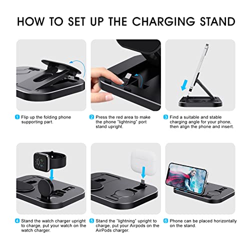 Portable 3 in 1 Charging Station for Apple Products, Foldable Charging Dock for iPhone/AirPodsi Series, Charging Stand Compatible with iWatch Ultra/8/7/6/5/4/3/2/1/SE(with 15W Adapter)(Black)