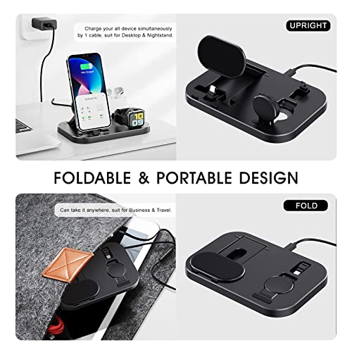 Portable 3 in 1 Charging Station for Apple Products, Foldable Charging Dock for iPhone/AirPodsi Series, Charging Stand Compatible with iWatch Ultra/8/7/6/5/4/3/2/1/SE(with 15W Adapter)(Black)