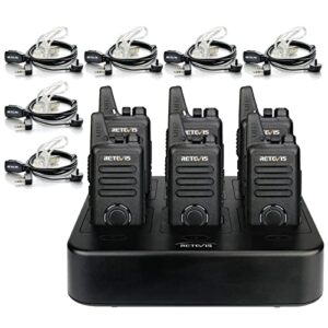 retevis rt22s 2 way radios rechargeable,long range walkie talkies with earpiece and mic set,channel display,signal prompt,handsfree portable two-way radio(6 pack) with 6 way multi gang charger