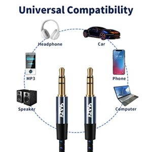 AAZV Aux Cable 3.5mm Stereo， Audio Cable Male to Male 4ft， Nylon Braided Auxiliary Cable， for Headphones, Phones, Speakers, Tablets, PCs, MP3 Players, and More