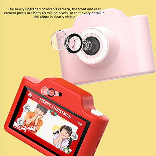 QSYY Children's Camera Dual Lens 48 MP High-Definition 3.0-Inch IPS Screen with Stickers and Cartoon Protective Cover, Data Cable Lanyard, Gifts for Boys and Girls,Green