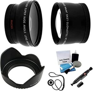 ultrapro 40.5mm essential lens kit, includes 2x telephoto lens, 0.45x hd wide angle lens w/macro, and flower tulip lens hood for select nikon lenses. ultrapro deluxe accessory set included
