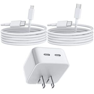 apple usb c charger, 40w dual usb c fast wall charger [mfi certified] super quick double port iphone charger usb c foldable plug with usb c to lightning cable and usb c to usb c cable for iphone, ipad