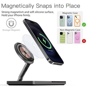 Magsafe Charger, 2 in 1 Magsafe Charger Stand, Fast Magnetic Charger Compatible with iPhone 14/13/12/pro/max/mini, AirPods 2/3/pro, iPhone Magsafe Desk Charger Foldable Black