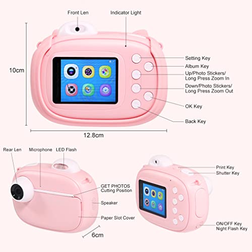 QSYY Children's Instant Camera 40MP Dual Lens 2.4 Inch Screen 32G Memory Card 33 Rolls of Printing Paper Colored Pencil Backpack Lanyard,Pink