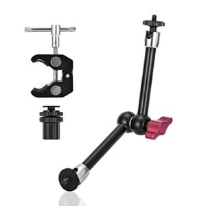 utebit magic arm camera mount 11 inch articulating friction arms with super crab clamp for dslr camera rig, flash light, led lights, lcd monitor