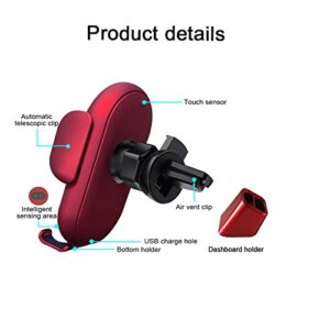 Wireless Car Charger, Auto Clamping Fast Charging with Light,Car Phone Holder Mount Compatible with iPhone 14/13/12/SE/11/XSMax/XS/XR/X/8,Samsung S22/ 21/20/10/9/Note 20/10/9 Red