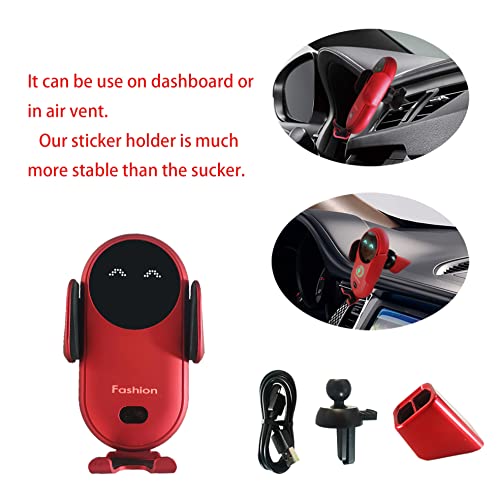 Wireless Car Charger, Auto Clamping Fast Charging with Light,Car Phone Holder Mount Compatible with iPhone 14/13/12/SE/11/XSMax/XS/XR/X/8,Samsung S22/ 21/20/10/9/Note 20/10/9 Red