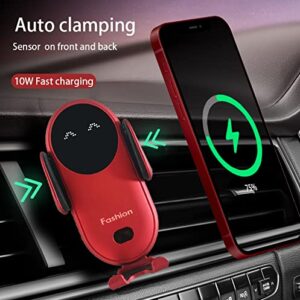 Wireless Car Charger, Auto Clamping Fast Charging with Light,Car Phone Holder Mount Compatible with iPhone 14/13/12/SE/11/XSMax/XS/XR/X/8,Samsung S22/ 21/20/10/9/Note 20/10/9 Red