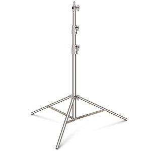 neewer 102″/2.6m stainless steel light stand, spring cushioned heavy duty photography tripod stand with 1/4” to 3/8” universal screw adapter for strobe, led video light, ring light, monolight, softbox