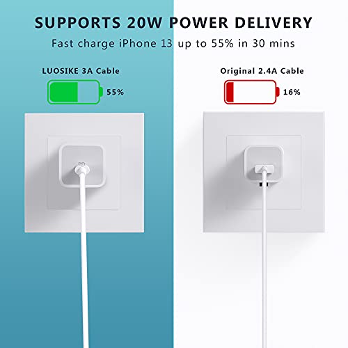 10FT iPhone 14 13 12 Fast Charger [MFi Certified], LUOSIKE 20W USB C Charger Block PD Wall Plug with 10Foot Long USB-C to Lightnings Cable for iPhone 14/13/12/Pro Max/Mini/11/XS/XR/X/8, Airpods, iPad