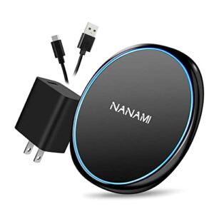 nanami fast wireless charger, 7.5w qi certified charging pad with qc3.0 adapter usb charger for iphone 14/13/13/12/11/xs max/xr/x/8 plus/airpods 2,10w compatible samsung s23 s22 s21 s20 s10 s9/note 20