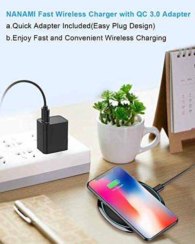 NANAMI Fast Wireless Charger, 7.5W Qi Certified Charging Pad with QC3.0 Adapter USB Charger for iPhone 14/13/13/12/11/XS Max/XR/X/8 Plus/Airpods 2,10W Compatible Samsung S23 S22 S21 S20 S10 S9/Note 20