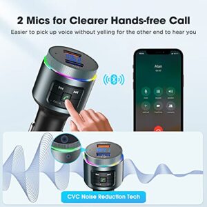 Upgraded Bluetooth FM Transmitter for Car, Auto-Tune Bluetooth Car Adapter, 2 Microphones & QC3.0 Bluetooth Radio for Car/ Music Player/ Car Kit with Big Knob Button, 9 Colors LED Backlit