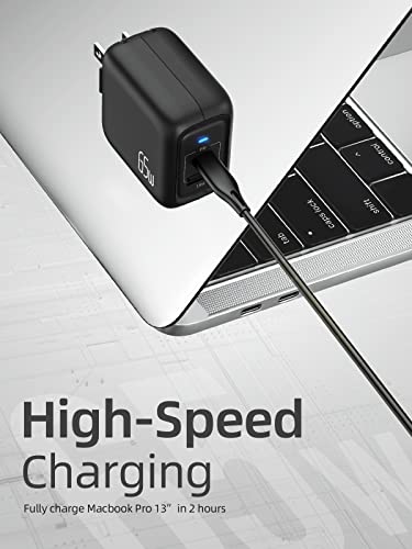 imuto 65W USB C Compact Wall Charger, GaN PPS Fast Dual-Port Foldable Travel Charger for MacBook Pro/Air, Chromebook, GalaxyBook, XPS 13, Pixelbook, Surface, iPad Pro, Steam Deck, and More