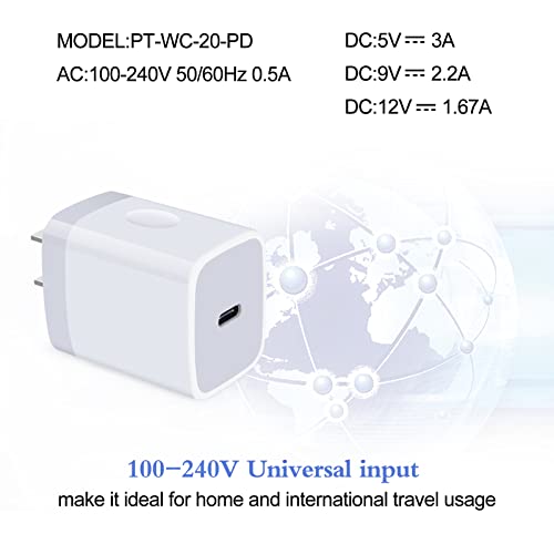 USB C Wall Charger Block 20W for iPhone 14/14 Pro/14 Pro Max/13 12 11 SE XS XR X 8 Plus, iPad Pro, Google Pixel 6a/5/4, Samsung, 2Pack PD Power Adapter Type C Fast Charging Block USB C Box Plug Brick