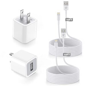 apple charger, 【apple mfi certified】 2pack 10ft long lightning cable iphone charging cords & fast quick usb wall charger travel plug adapter compatible with iphone 14/13/12/11/11 pro/xs/xr/x/8/7/6/se
