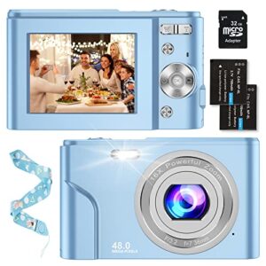 digital baby camera for kids boys girls adults,1080p 48mp kids camera with 32gb sd card,2.4 inch kids digital camera with 16x digital zoom, compact mini camera kid camera for kids/teens（light blue）