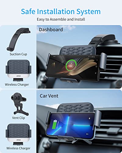ANPULES Wireless Car Charger for Samsung Galaxy Z Fold 4/3/2, [Dual Coils] Fast Charging Phone Car Mount for Christmas, Auto-Clamping Air Vent Dashboard Car Phone Holder for Galaxy Z Fold/Note