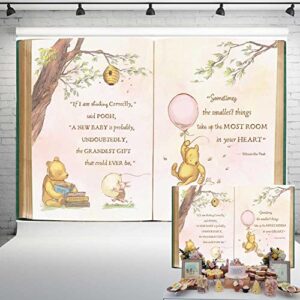 vintage pooh bear baby shower backdrop for girl retro giant book spring tree classic background newborn quote pink yellow tinge banner 7×5 ft 137