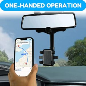 Vfoiop Rear View Mirror Phone Holder 360 Rotatable and Retractable Multifunctional Car Phone Mount Automobile Cradles for Car, Smartphones