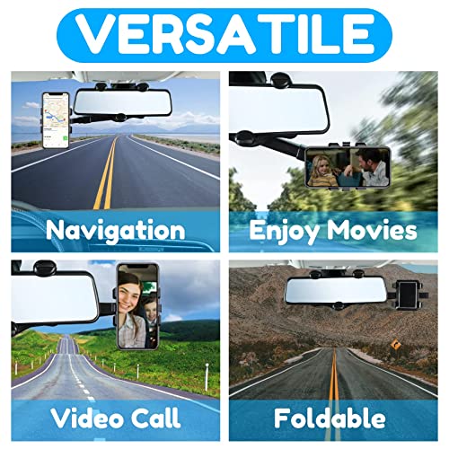 Vfoiop Rear View Mirror Phone Holder 360 Rotatable and Retractable Multifunctional Car Phone Mount Automobile Cradles for Car, Smartphones