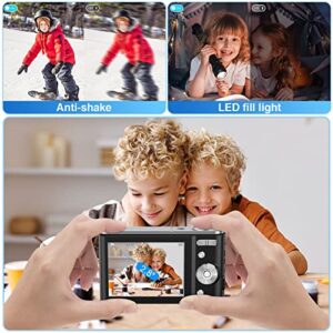 Digital Camera, Nsoela 4K FHD 48MP Kids Camera with 32 GB Card, Compact Point and Shoot Camera, 2.8" LCD Screen,16X Digital Zoom, Portable Mini Kids Camera for Teens,Students,Children (Black)