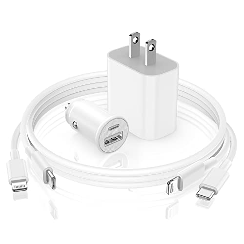 iPhone Fast Charger【Apple MFi Certified】, 20W USB C Wall Charger Block/27W Car Charger Adapter with 2-Pack 3FT Type C to Lightning Cable, Fast Charging Kit for iPhone 14/13/12/11Pro Max/XR/iPad