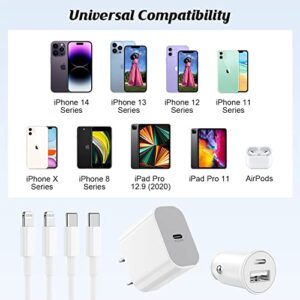 iPhone Fast Charger【Apple MFi Certified】, 20W USB C Wall Charger Block/27W Car Charger Adapter with 2-Pack 3FT Type C to Lightning Cable, Fast Charging Kit for iPhone 14/13/12/11Pro Max/XR/iPad