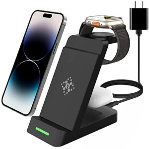 wireless charging station for apple products 3 in 1 wireless charger stand compatible with apple watch ultra 8 7 se 6 5 4 airpods pro iphone 14 13 12 11 pro max multiple devices wireless charger dock