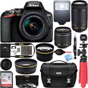 nikon d3500 dslr camera with af-p dx 18-55mm and 70-300mm zoom lens bundle with 32gb memory card, camera bag and accessories (13 items)