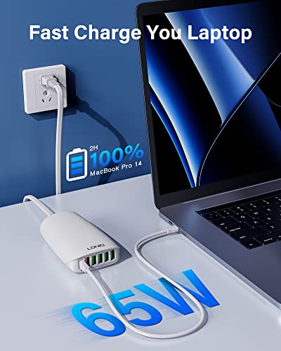 USB C Charger, LDNIO 65W PD Fast USB C Wall Charger, 6-Port USB C Charging Station with PD3.0+QC4.0 Compatible with MacBook Pro/Air, iPhone 14/13/12 Pro Max, iPad Series, Laptops, Samsung and More