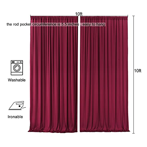10x10 Burgundy Backdrop Curtain for Parties Wedding Wrinkle Free Maroon Photo Curtains Backdrop Drapes Fabric Decoration for Birthday Engagement Ceremony 5ft x 10ft,2 Panels