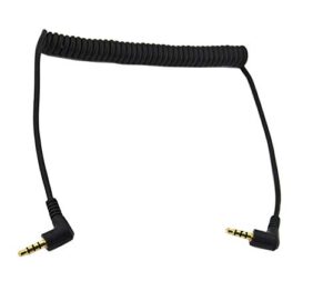 coiled stereo audio cable, haokiang 90 degree right angle 3.5mm male to male jack 4 pole trrs extension aux audio coiled spiral cable(trrs m/m)