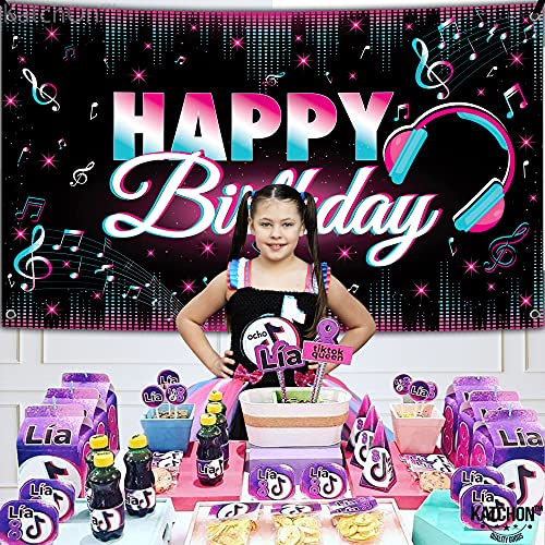 KatchOn, TIK Tok Backdrop Banner - Big, 72x44 Inch TIK Tok Party Decorations | TIK Tok Birthday Banner for TIK Tok Birthday Party Decorations | Teen Social Media TIK Tok Backdrop for Girls Birthday