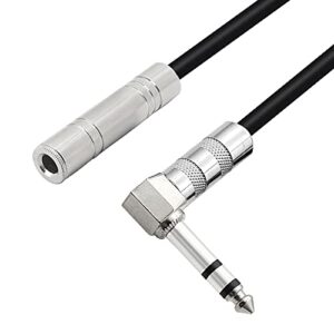 pngknyocn 1/4 inch stereo extension cable right angle 6.35mm male to female trs stereo audio cable for amplifiers,guitars,home theater equipment etc （50cm）