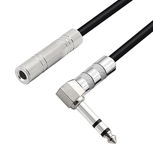 PNGKNYOCN 1/4 Inch Stereo Extension Cable Right Angle 6.35mm Male to Female TRS Stereo Audio Cable for Amplifiers,Guitars,Home Theater Equipment Etc （50cm）