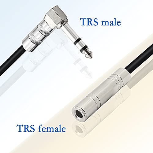 PNGKNYOCN 1/4 Inch Stereo Extension Cable Right Angle 6.35mm Male to Female TRS Stereo Audio Cable for Amplifiers,Guitars,Home Theater Equipment Etc （50cm）