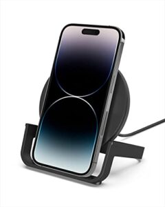 belkin quick charge 10w wireless charger – qi-certified charger stand for iphone, samsung galaxy – charge while listening to music, streaming videos, & video calling – includes ac adapter – black