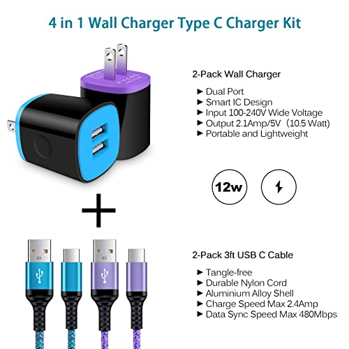 C Charger Cable Fast Charging Phone Charger C Type Wall Charger Box USB C Android Cord for Samsung Galaxy S23 S22+,S21 FE,S22 Ultra,A13 A53 S20,Z Fold 3,Z Flip 4 3,A33 A72,LG Stylo 6 5 K92 K51 K62 K52