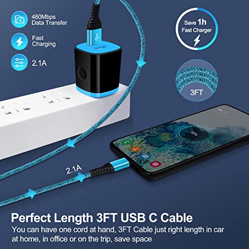C Charger Cable Fast Charging Phone Charger C Type Wall Charger Box USB C Android Cord for Samsung Galaxy S23 S22+,S21 FE,S22 Ultra,A13 A53 S20,Z Fold 3,Z Flip 4 3,A33 A72,LG Stylo 6 5 K92 K51 K62 K52