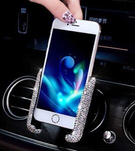 best bling rhinestone crystal convenient mini car dash air vent automatic adjustable phone holder (silver)