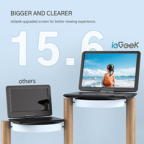 ieGeek 17.5" Portable DVD Player with 15.6" Swivel HD Large Screen, 6 Hrs 5000mAH Rechargeable Battery, High Volume Speaker, Support USB/SD Card/Sync TV, Car Charger, Remote Control, Region-Free